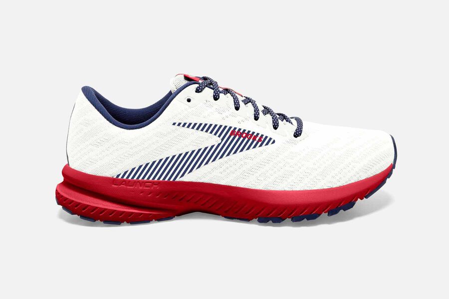 Tenis Corrida Brooks Launch 7 Masculino Brasil - Branco/Azuis/Vermelhas 9581034-HK